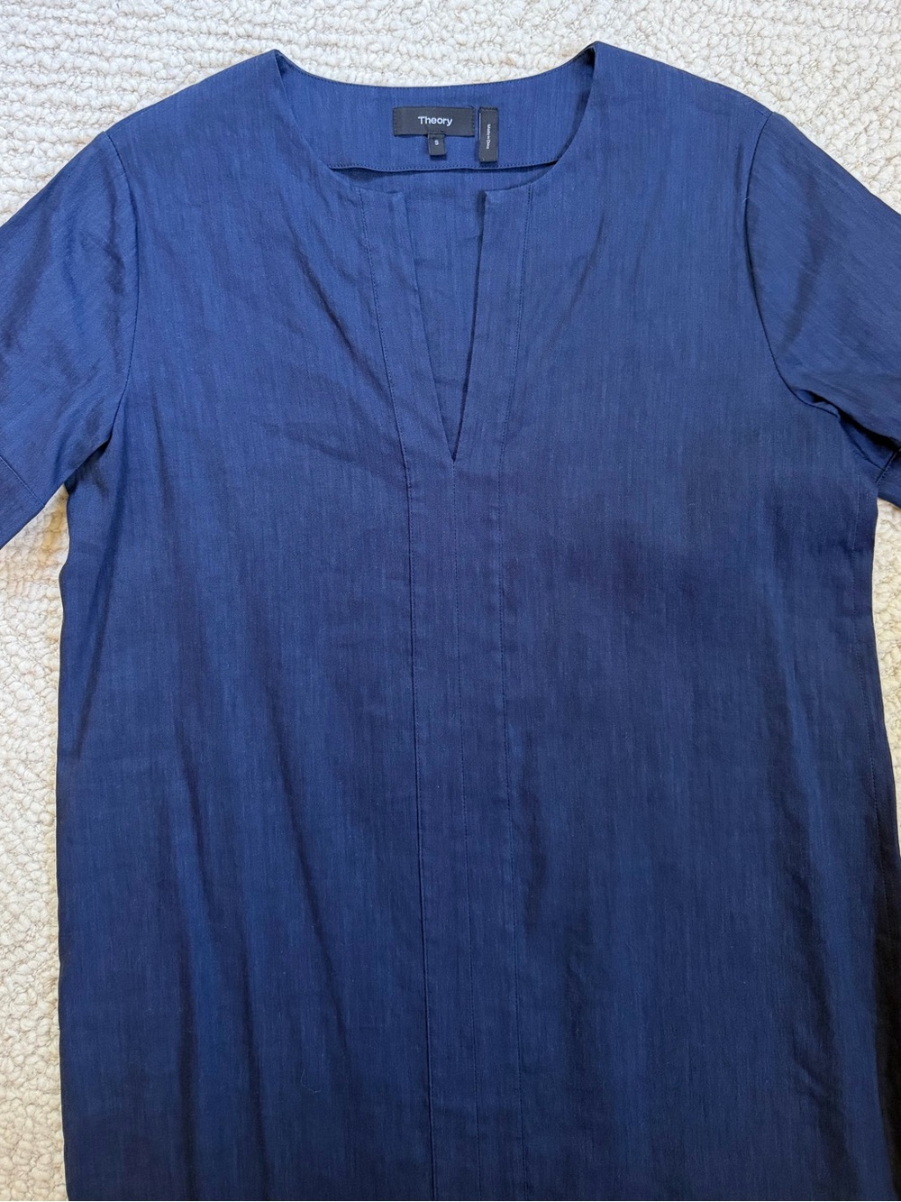 Theory Shift R Caliver Dress Womens Small Navy Linen Blend Slit Front